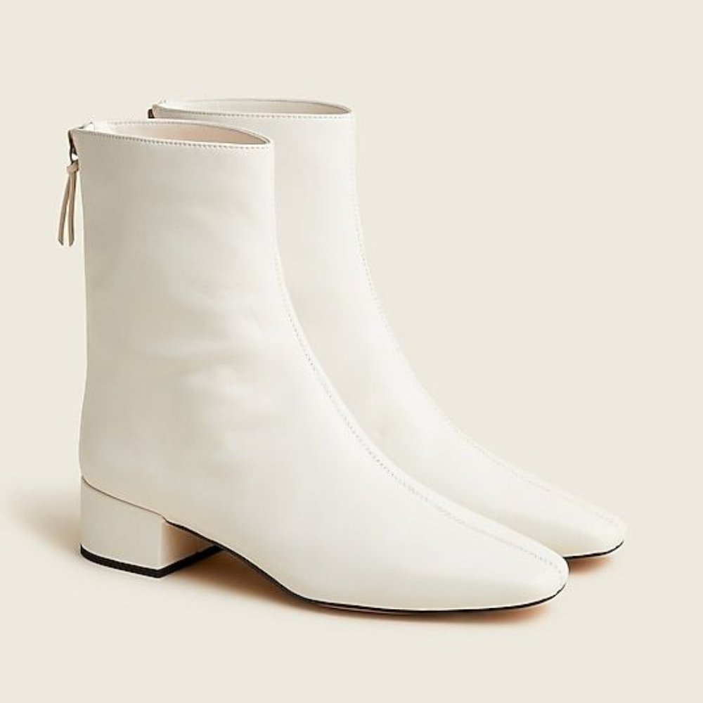 J Crew Roxie Center-Seam Ivory Leather Ankle Boots